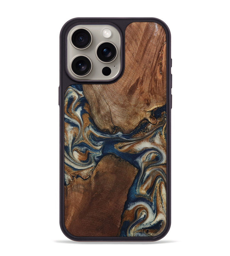 iPhone 15 Pro Max Wood Phone Case - Ina (Teal & Gold, 802406)