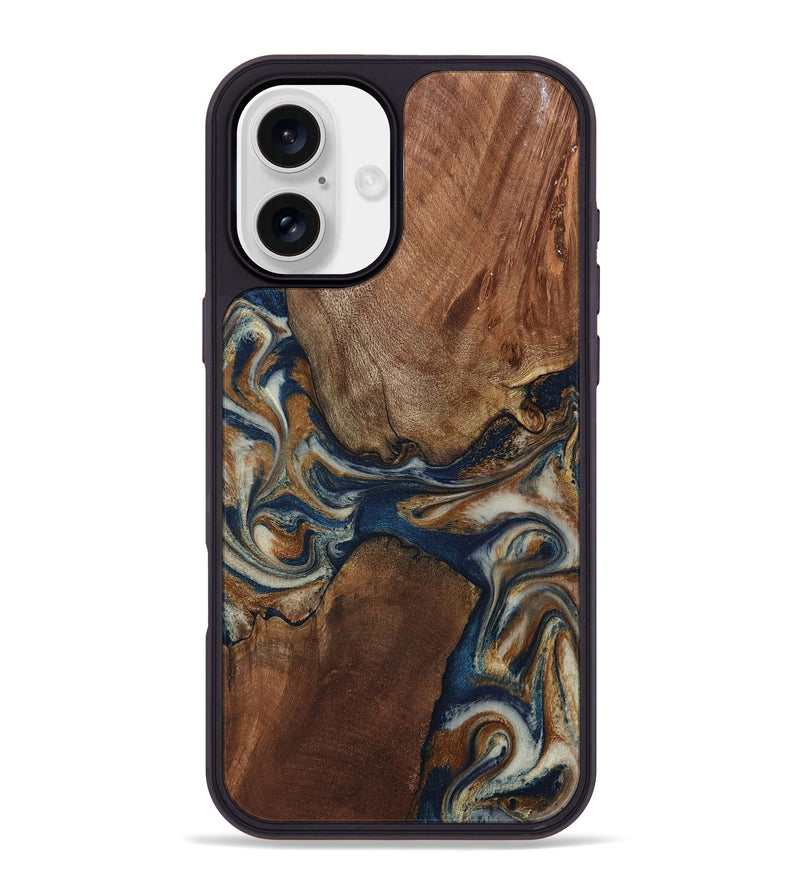 iPhone 16 Plus Wood Phone Case - Ina (Teal & Gold, 802406)