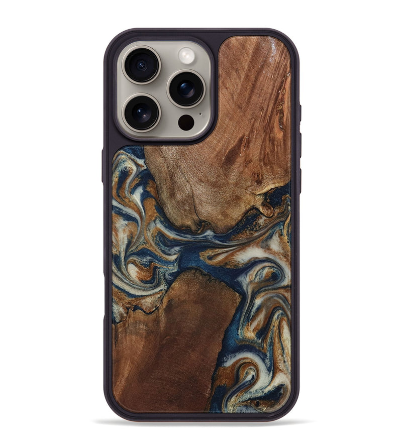 iPhone 16 Pro Max Wood Phone Case - Ina (Teal & Gold, 802406)