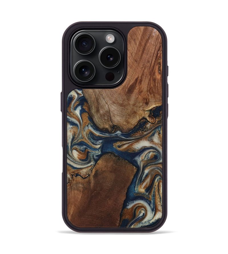 iPhone 16 Pro Wood Phone Case - Ina (Teal & Gold, 802406)