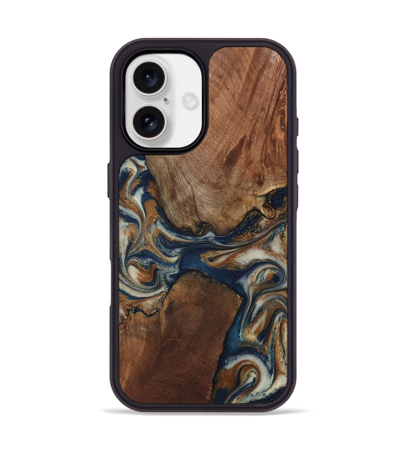 iPhone 17 Wood Phone Case - Ina (Teal & Gold, 802406)