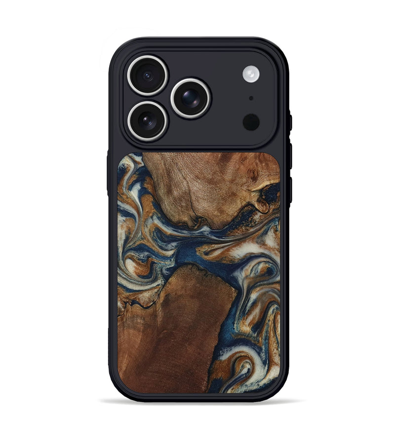 iPhone 17 Pro Wood Phone Case - Ina (Teal & Gold, 802406)