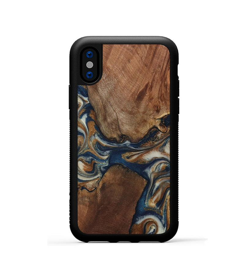 iPhone Xs Wood Phone Case - Ina (Teal & Gold, 802406)