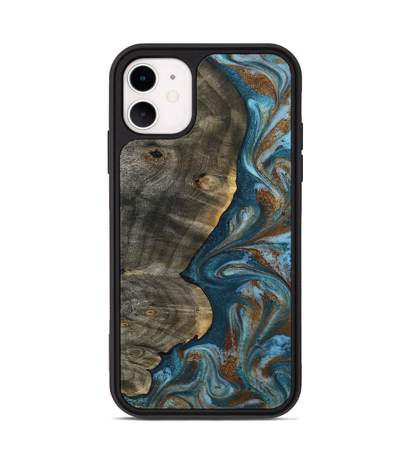 iPhone 11 Wood Phone Case - Hobson (Teal & Gold, 802407)