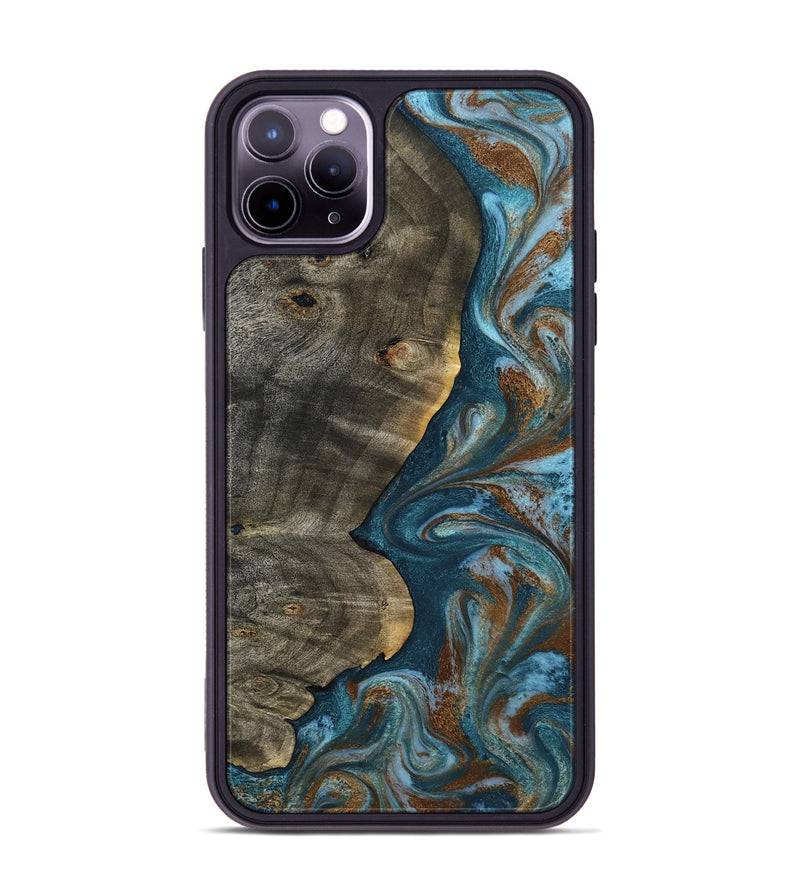 iPhone 11 Pro Max Wood Phone Case - Hobson (Teal & Gold, 802407)