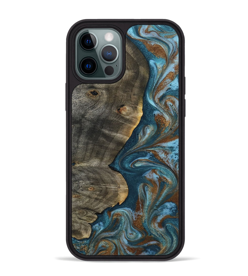 iPhone 12 Pro Max Wood Phone Case - Hobson (Teal & Gold, 802407)