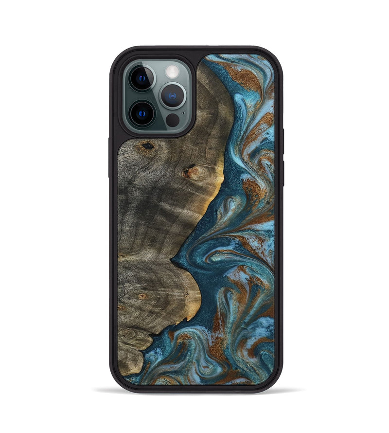 iPhone 12 Pro Wood Phone Case - Hobson (Teal & Gold, 802407)