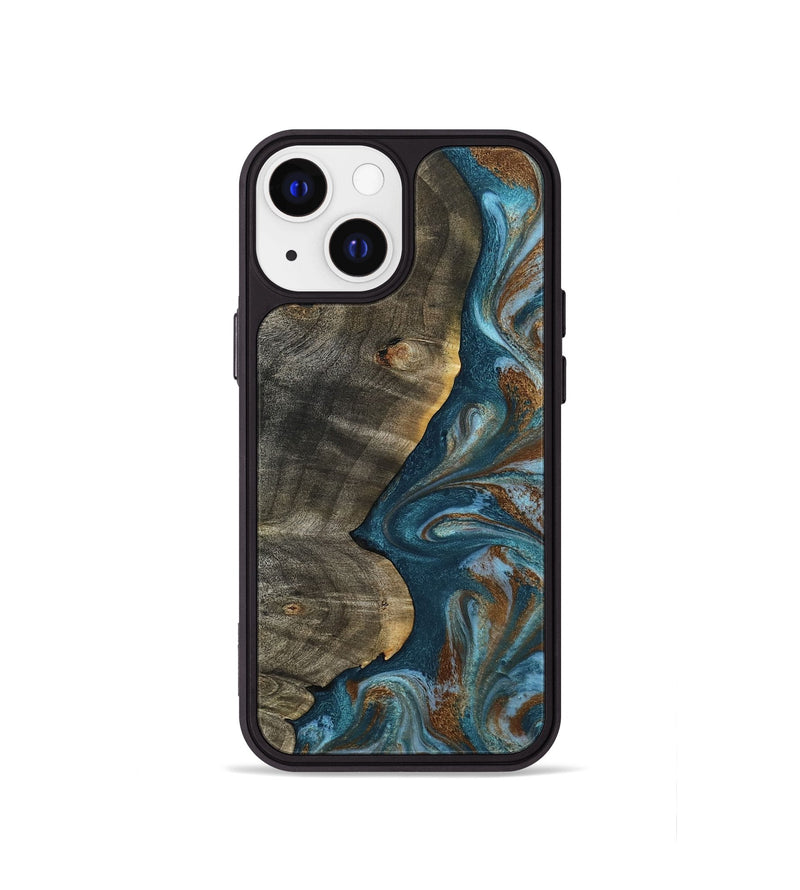 iPhone 13 mini Wood Phone Case - Hobson (Teal & Gold, 802407)