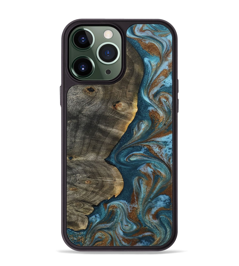 iPhone 13 Pro Max Wood Phone Case - Hobson (Teal & Gold, 802407)