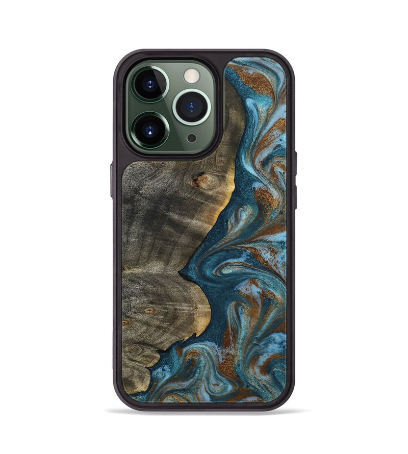 iPhone 13 Pro Wood Phone Case - Hobson (Teal & Gold, 802407)