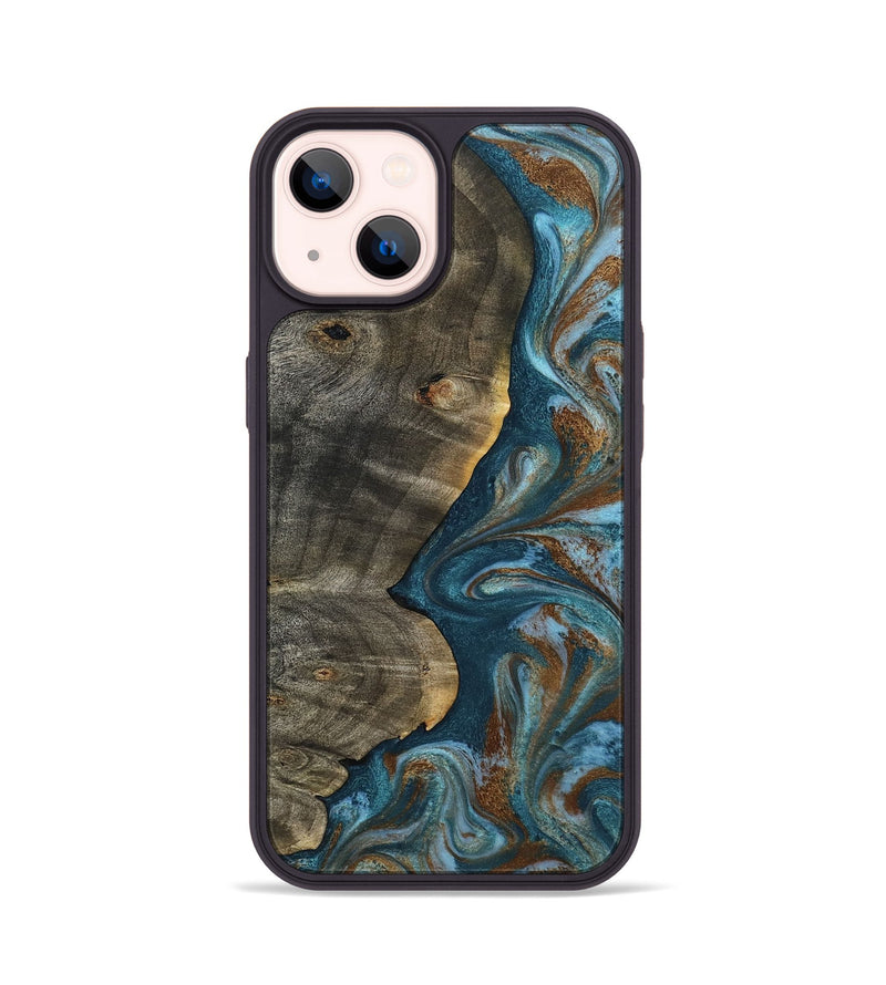 iPhone 14 Wood Phone Case - Hobson (Teal & Gold, 802407)
