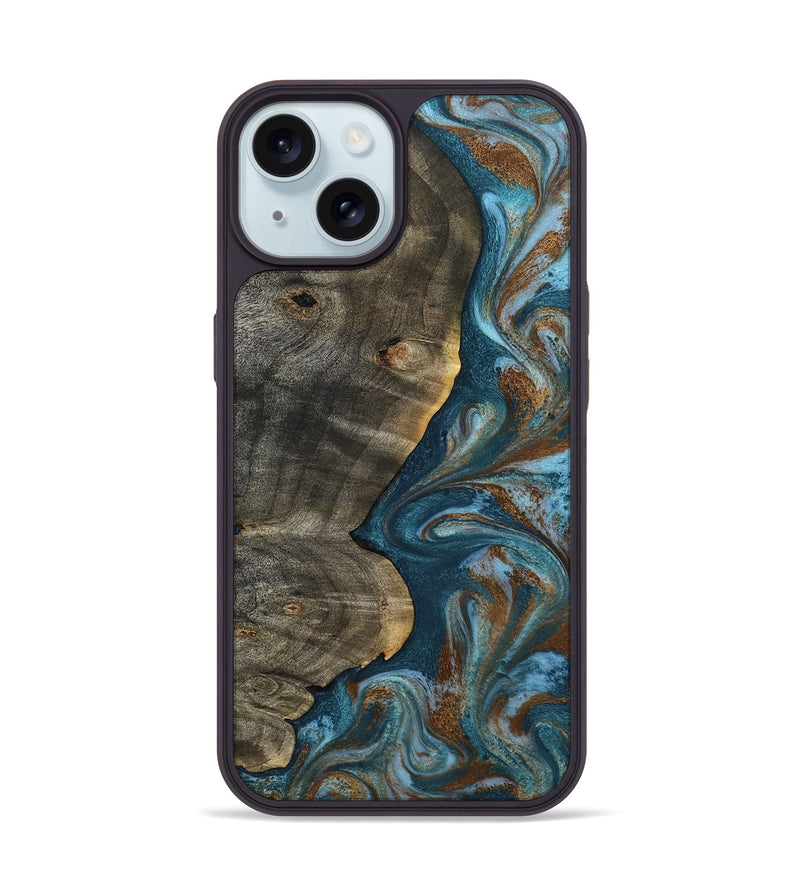 iPhone 15 Wood Phone Case - Hobson (Teal & Gold, 802407)