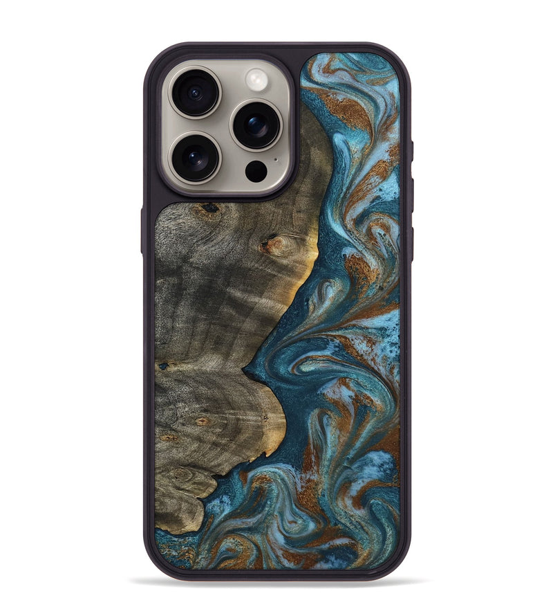 iPhone 15 Pro Max Wood Phone Case - Hobson (Teal & Gold, 802407)