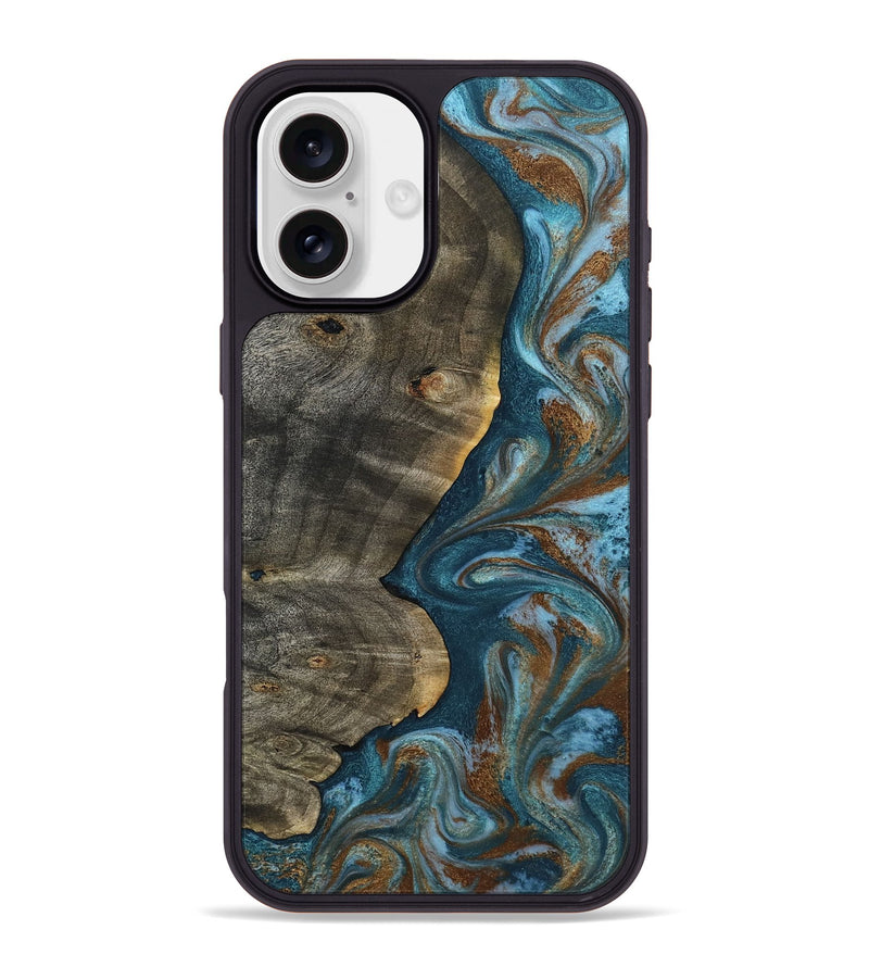iPhone 16 Plus Wood Phone Case - Hobson (Teal & Gold, 802407)