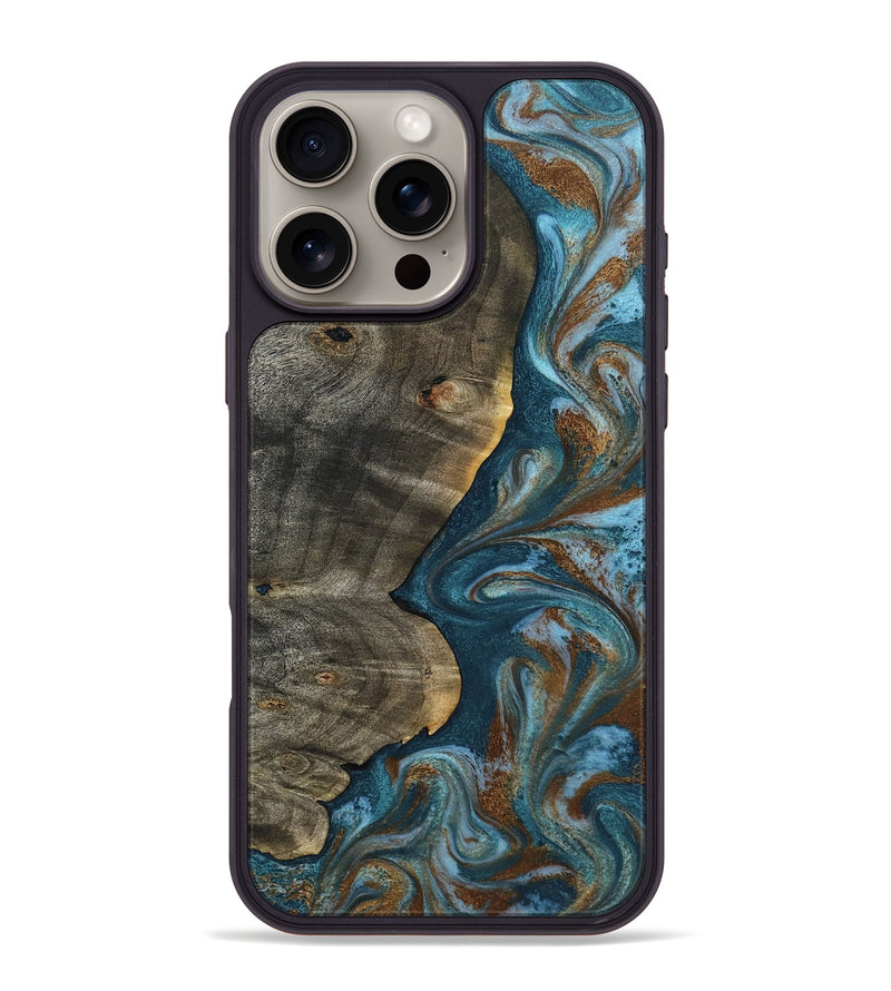 iPhone 16 Pro Max Wood Phone Case - Hobson (Teal & Gold, 802407)