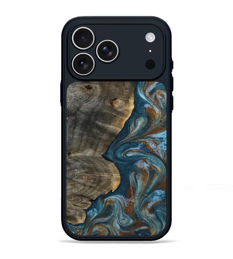 iPhone 17 Pro Max Wood Phone Case - Hobson (Teal & Gold, 802407)