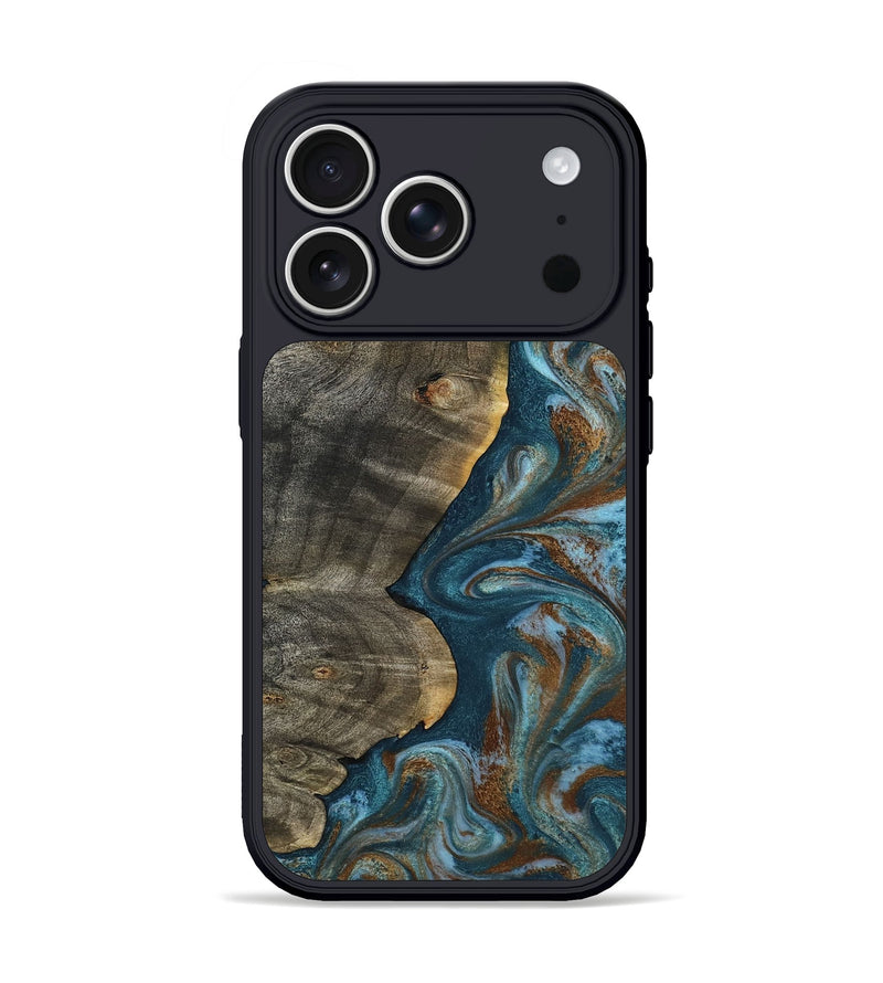 iPhone 17 Pro Wood Phone Case - Hobson (Teal & Gold, 802407)