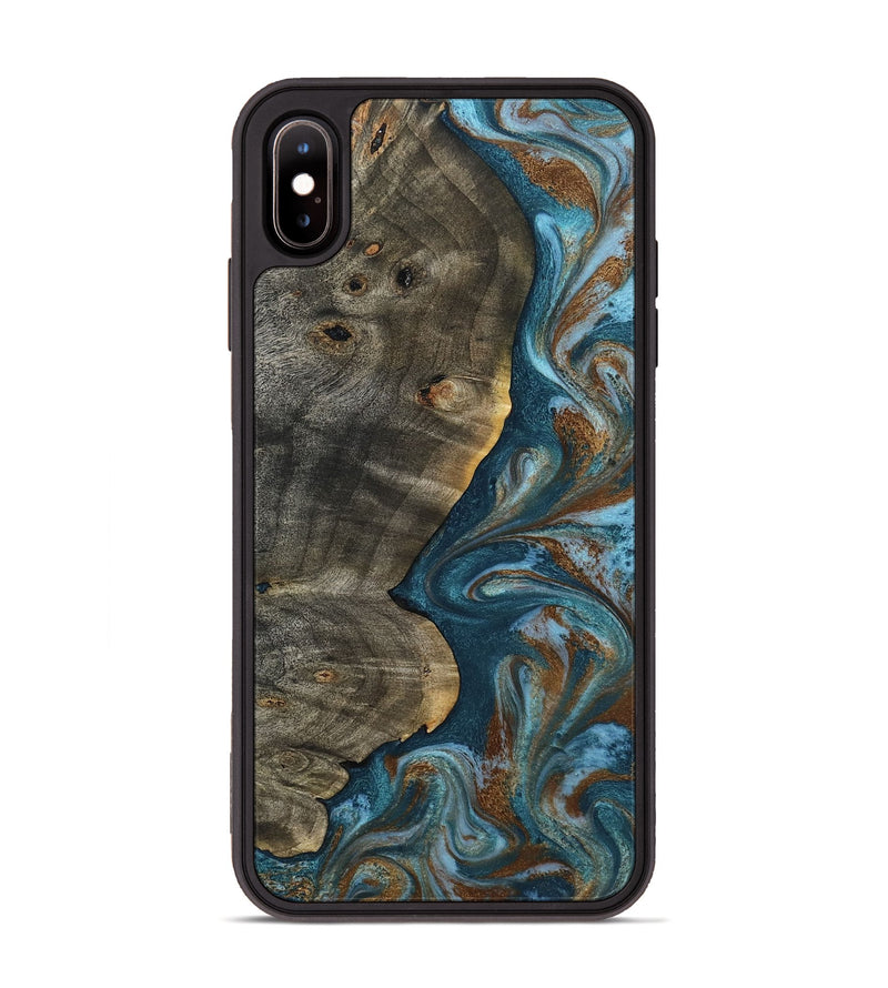 iPhone Xs Max Wood Phone Case - Hobson (Teal & Gold, 802407)