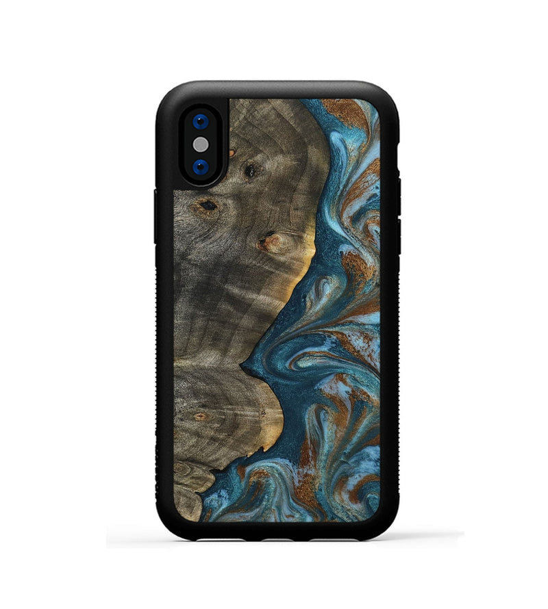 iPhone Xs Wood Phone Case - Hobson (Teal & Gold, 802407)