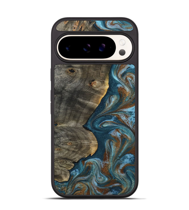 Pixel 9 Wood Phone Case - Hobson (Teal & Gold, 802407)