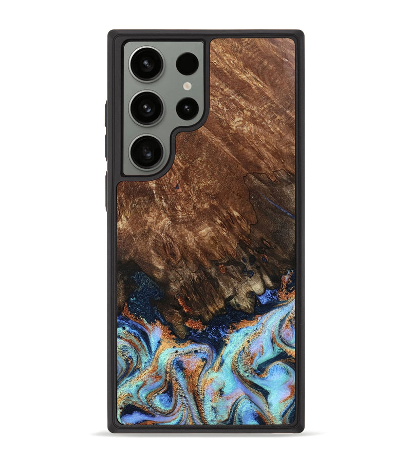 Galaxy S23 Ultra Wood Phone Case - Easton (Teal & Gold, 802408)