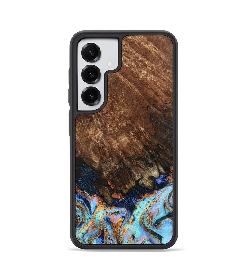 Galaxy S25 Wood Phone Case - Easton (Teal & Gold, 802408)