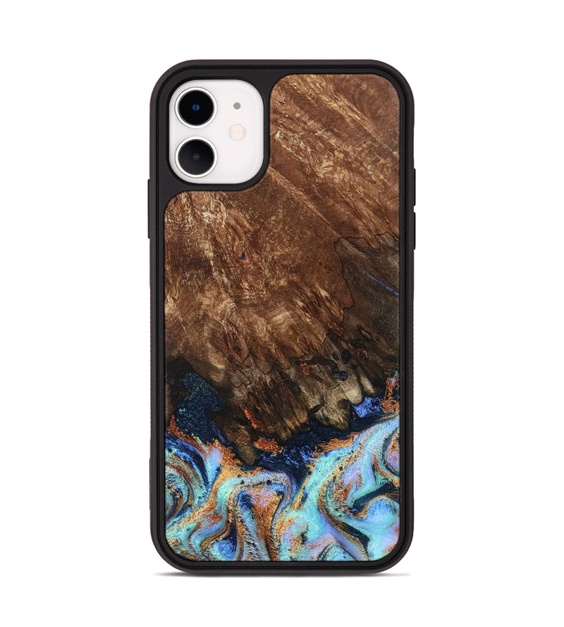 iPhone 11 Wood Phone Case - Easton (Teal & Gold, 802408)