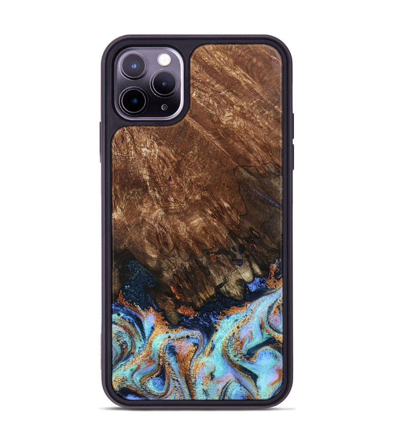 iPhone 11 Pro Max Wood Phone Case - Easton (Teal & Gold, 802408)