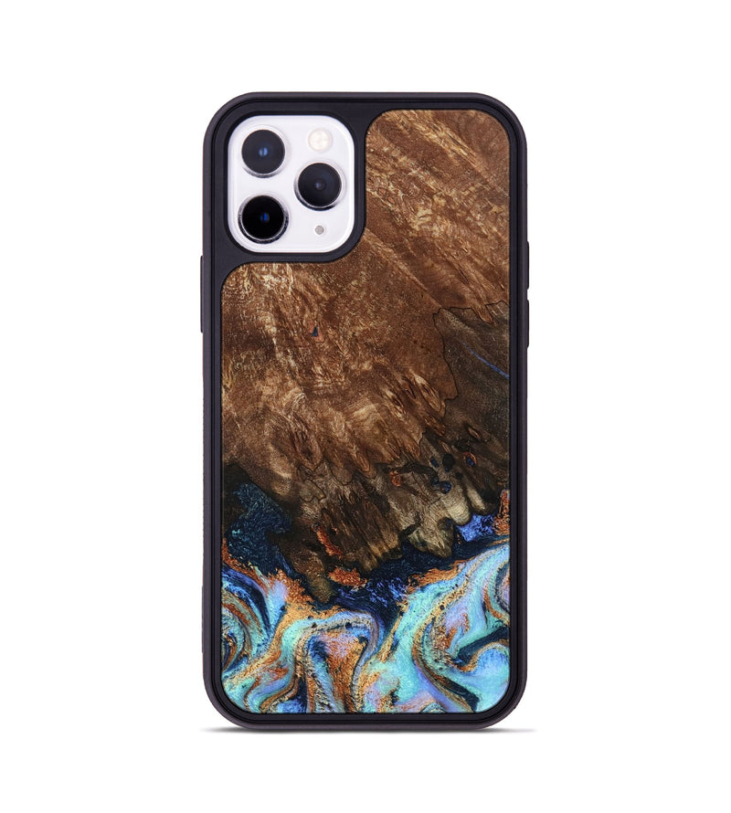 iPhone 11 Pro Wood Phone Case - Easton (Teal & Gold, 802408)