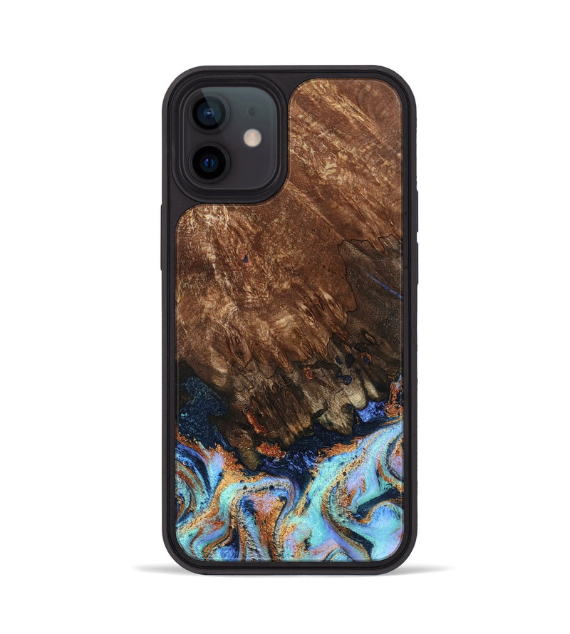 iPhone 12 Wood Phone Case - Easton (Teal & Gold, 802408)