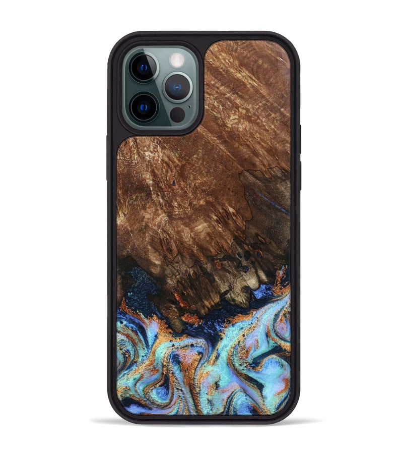 iPhone 12 Pro Max Wood Phone Case - Easton (Teal & Gold, 802408)