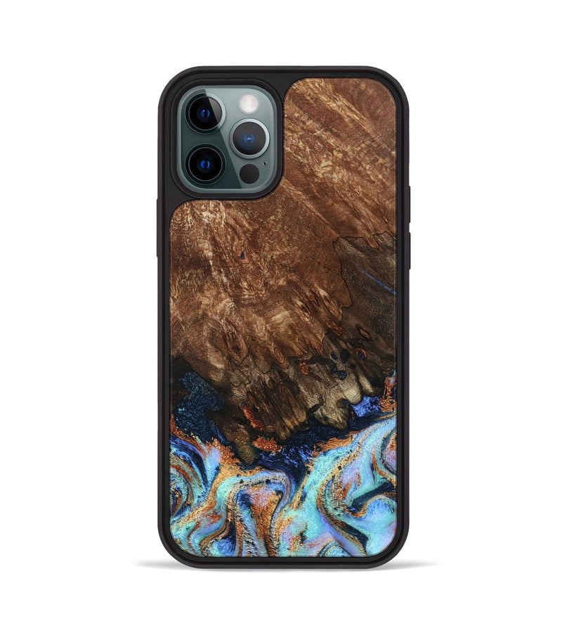 iPhone 12 Pro Wood Phone Case - Easton (Teal & Gold, 802408)