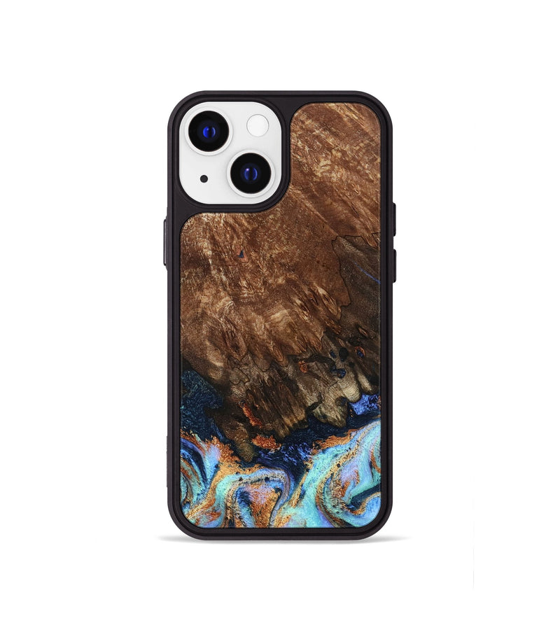 iPhone 13 mini Wood Phone Case - Easton (Teal & Gold, 802408)