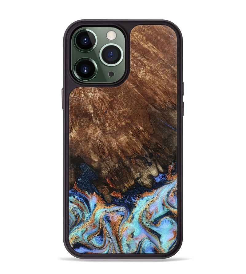 iPhone 13 Pro Max Wood Phone Case - Easton (Teal & Gold, 802408)