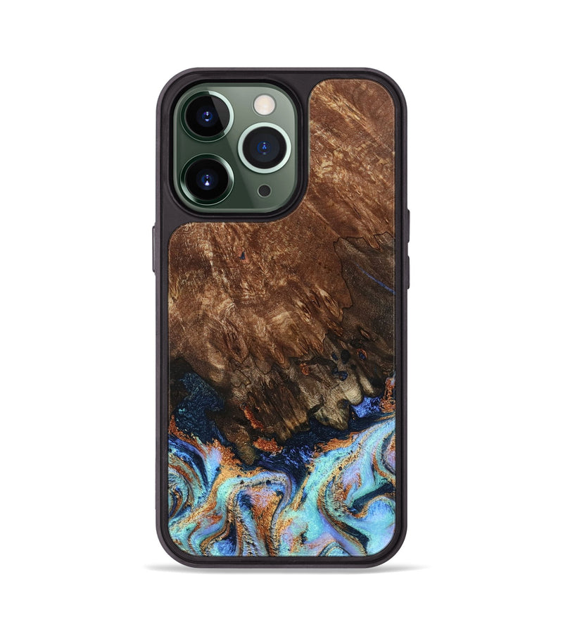iPhone 13 Pro Wood Phone Case - Easton (Teal & Gold, 802408)