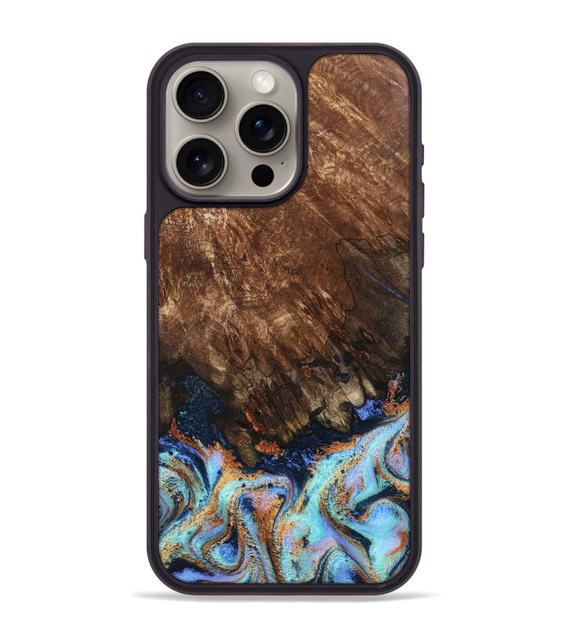 iPhone 15 Pro Max Wood Phone Case - Easton (Teal & Gold, 802408)