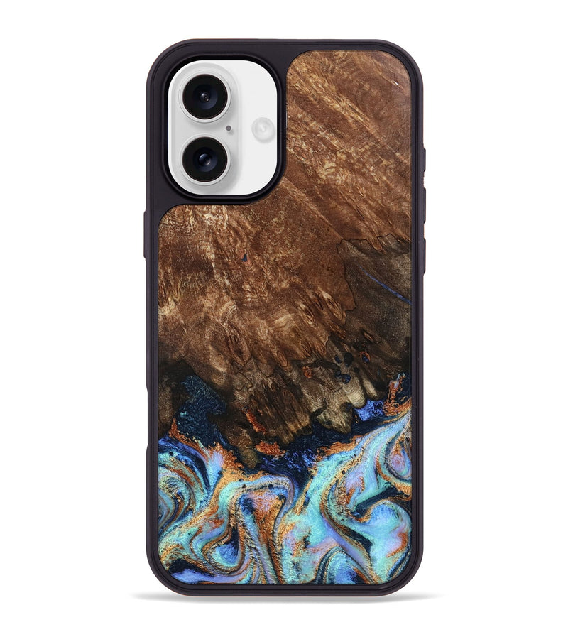 iPhone 16 Plus Wood Phone Case - Easton (Teal & Gold, 802408)
