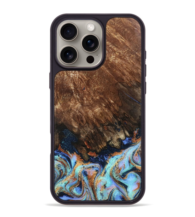 iPhone 16 Pro Max Wood Phone Case - Easton (Teal & Gold, 802408)