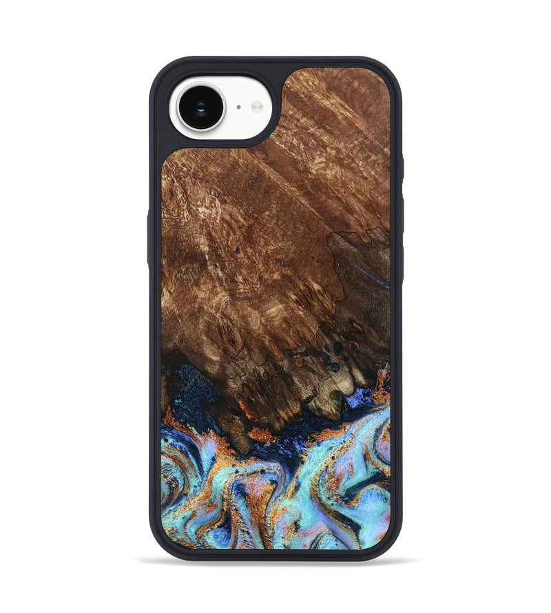 iPhone 16e Wood Phone Case - Easton (Teal & Gold, 802408)