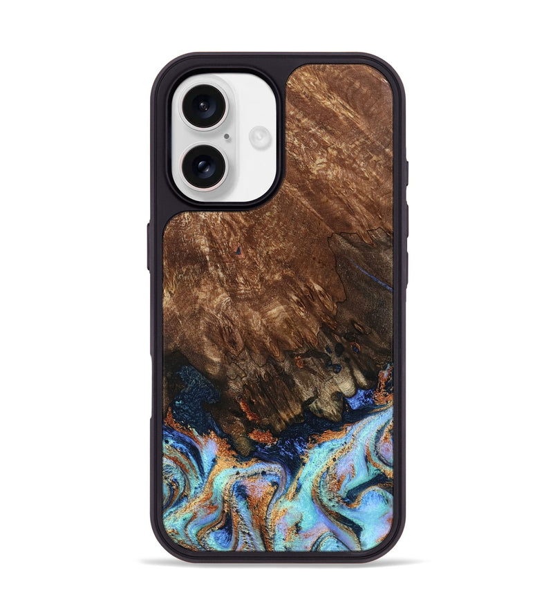 iPhone 17 Wood Phone Case - Easton (Teal & Gold, 802408)