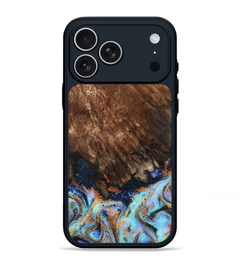 iPhone 17 Pro Max Wood Phone Case - Easton (Teal & Gold, 802408)