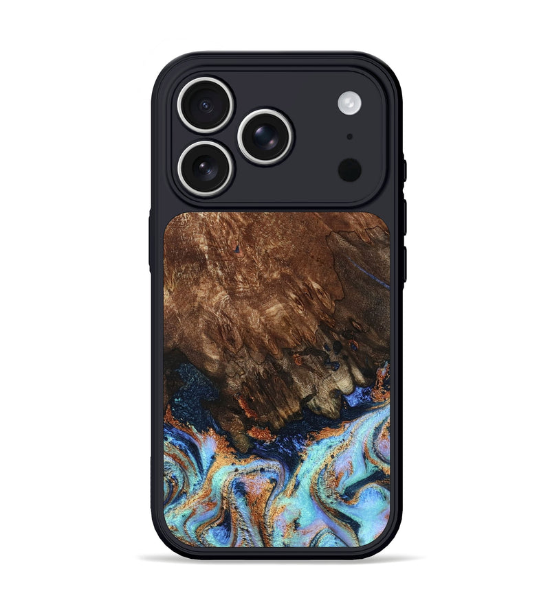 iPhone 17 Pro Wood Phone Case - Easton (Teal & Gold, 802408)