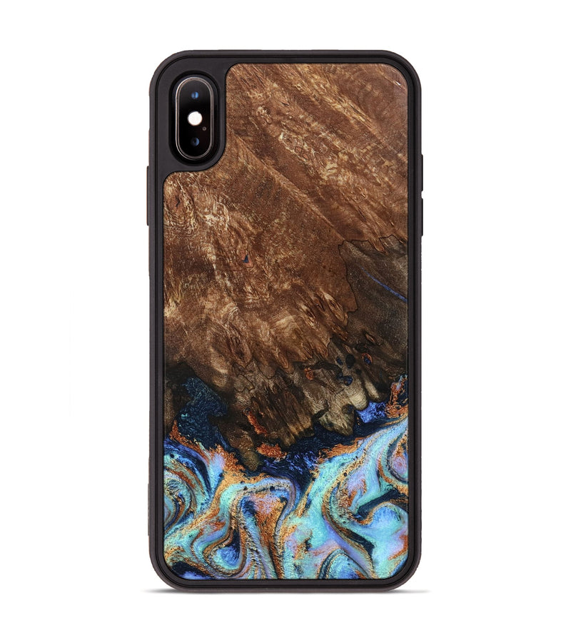 iPhone Xs Max Wood Phone Case - Easton (Teal & Gold, 802408)