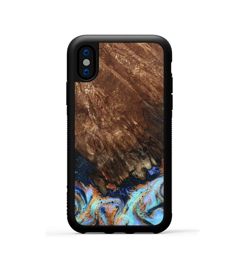 iPhone Xs Wood Phone Case - Easton (Teal & Gold, 802408)