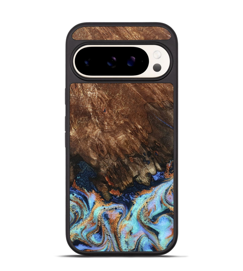Pixel 9 Pro Wood Phone Case - Easton (Teal & Gold, 802408)