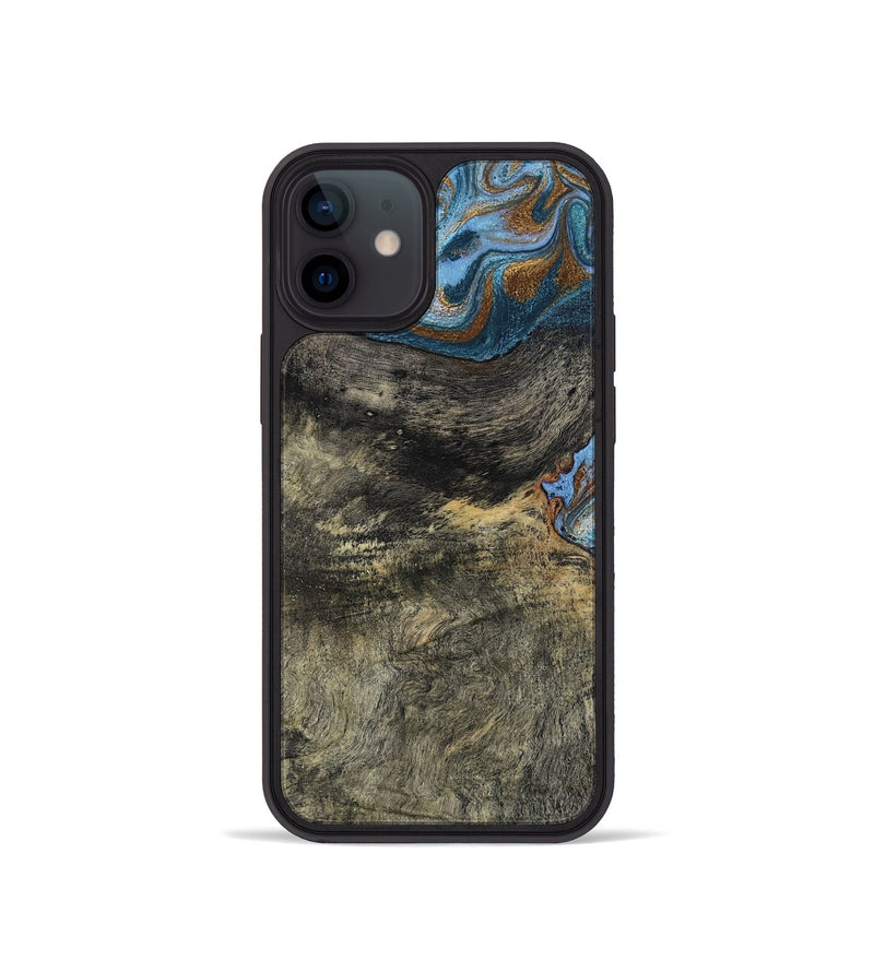 iPhone 12 mini Wood Phone Case - Starr (Teal & Gold, 802409)