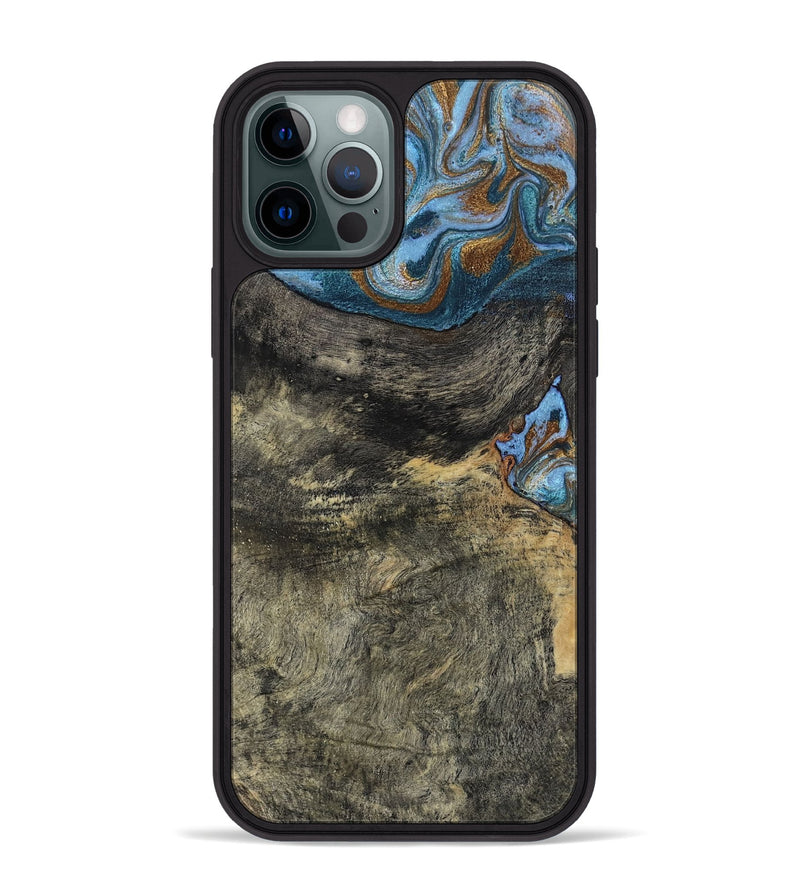 iPhone 12 Pro Max Wood Phone Case - Starr (Teal & Gold, 802409)