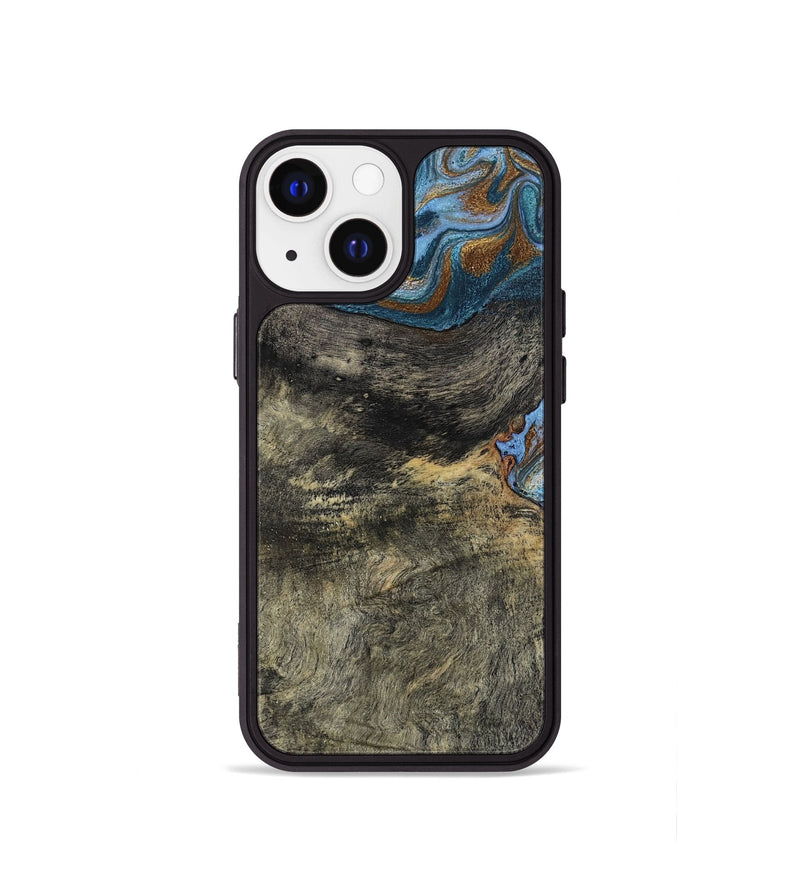 iPhone 13 mini Wood Phone Case - Starr (Teal & Gold, 802409)