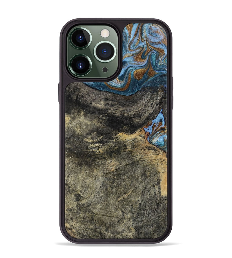 iPhone 13 Pro Max Wood Phone Case - Starr (Teal & Gold, 802409)