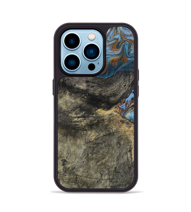 iPhone 14 Pro Wood Phone Case - Starr (Teal & Gold, 802409)